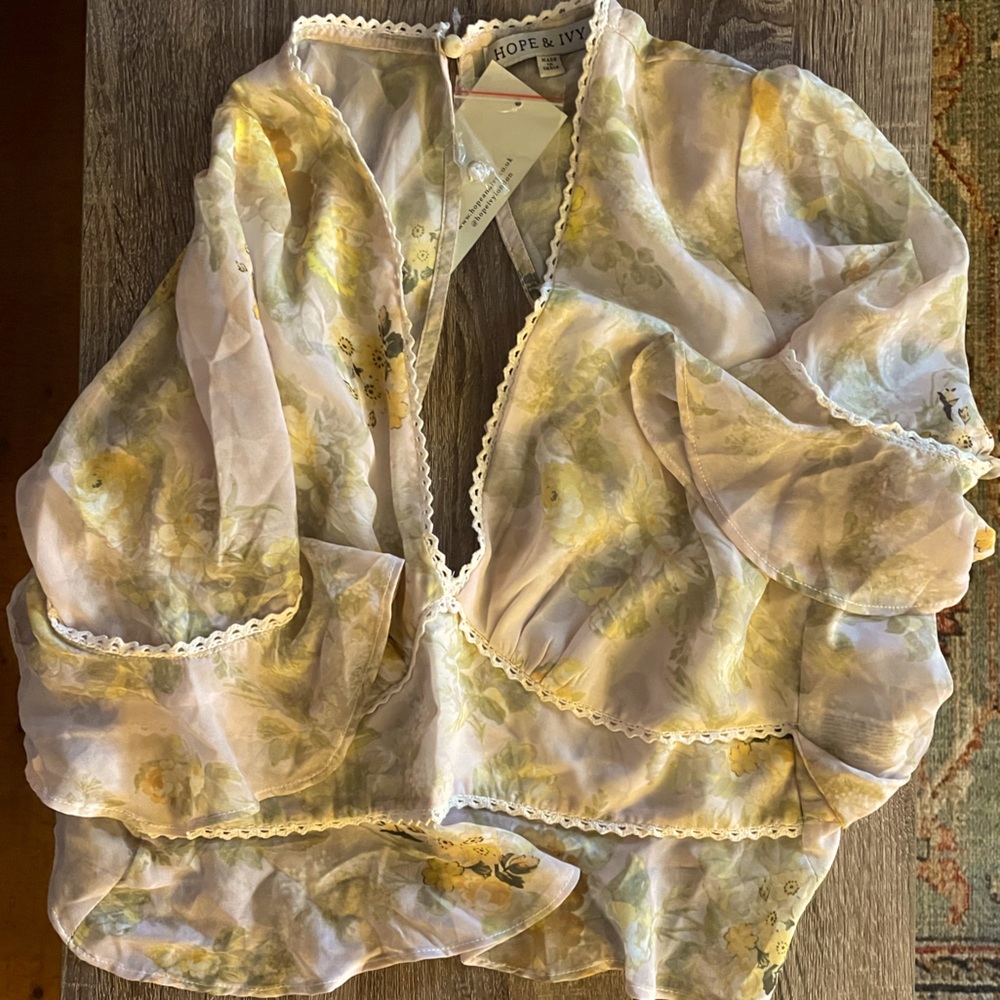 Deep V floral blouse